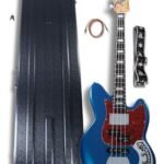 Disher Rattlesnake Bass Guitar (with Disher hard case, Disher seatbelt/leather guitar strap & 10 ft braided guitar cable) (3 Colors) (Metallic Blue)