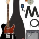 Fender Affinity Series Telecaster - Black Bundle with Frontman 10G Amplifier, Gig Bag, Tuner, Instrument Cable, Strap, Picks, and Austin Bazaar Instructional DVD