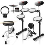 MK-0 PRO Electric Drum Set with 4 Quite Mesh Drum Pads, 3 Full Rubber Crashes, Bass Drum, 12 Kits and 68 Authentic Sounds, USB MIDI, Throne, Sticks, Headphone, 2 Pedals for Beginners, Kids