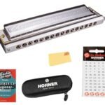 Hohner 64 Chromonica Harmonica - Key of C Bundle with Zip Pouch, Key Stickers, Manual and Austin Bazaar Polishing Cloth