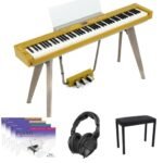 Casio Privia PX-S7000 Piano - Harmonious Mustard with Stand and 3 Pedals, Deluxe Piano Bench, Faber Piano Adventures Primer Level Learning Library Pack, and Sennheiser HD 280 Pro Headphones