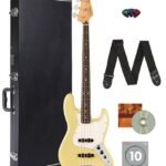Fender Player II Jazz Bass - Hialeah Yellow Bundle with Hard Case, Strap, Strings, Picks, and Austin Bazaar Instructional DVD