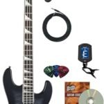 Jackson JS3Q Concert Bass Guitar - Transparent Black Burst Bundle with Cable, Tuner, Strap, Picks, and Austin Bazaar Instructional DVD