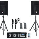 Rockville Package PA System Mixer/Amp+10" Speakers+Stands+Mics+Bluetooth, (RPG2X10)