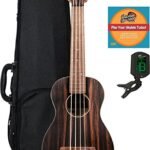 Kala UBASS-EBY-FSRW Striped Ebony Round Wound Acoustic-Electric U-Bass Ukulele Bundle with Hard Case, Tuner, Austin Bazaar Instructional DVD, and Polishing Cloth