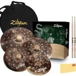 Zildjian SD4680 S Family Dark Cymbal Pack Bundle with Cymbal Bag, Drumsticks, and Austin Bazaar Polishing Cloth