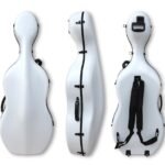 4/4 Full Size Cello Case Hard Carbon Fiber Strong & Ultralight Cello Box ca. 4.0 kg with Strong Handle & 2 Bow Holders & Back Straps & Wheels (White)