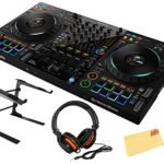 Pioneer DDJ-FLX10 DJ Controller Bundle with Laptop Stand, Headphones, and Austin Bazaar Polishing Cloth