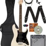 Fender Bullet Stratocaster HT, Laurel, Black Pickguard Bundle w/Frontman 10G Amplifier, Gig Bag, Instrument Cable, Strap, Picks, and Austin Bazaar Instructional DVD - Olympic White